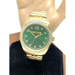 Roberto Cavalli Women's Watch 5L036 Green Dial Quartz Gold Stainless Steel 31mm